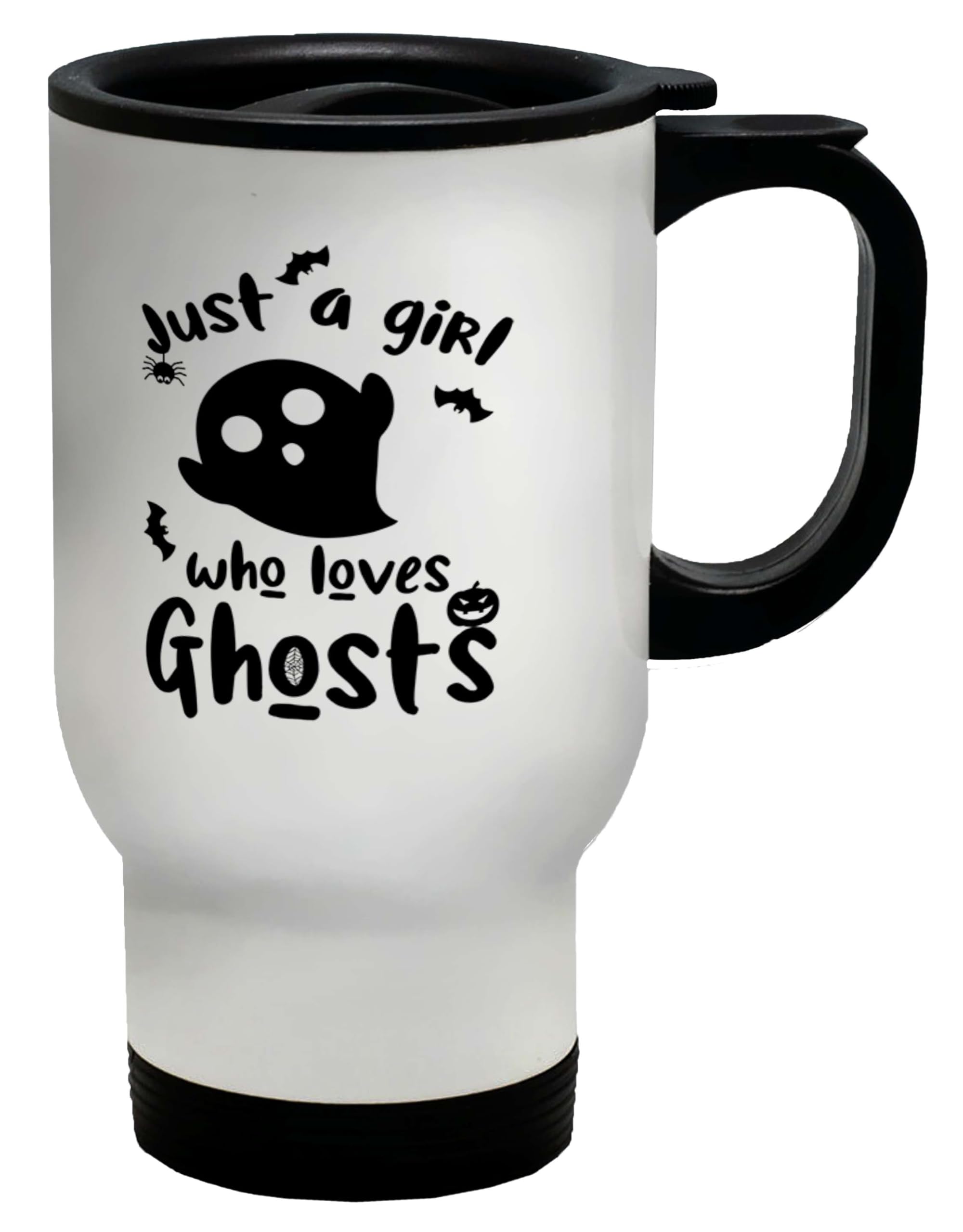 Shopagift Girl who Loves Ghosts Travel Mug Frightful Spook Boo Stainless Steel 14oz Cup