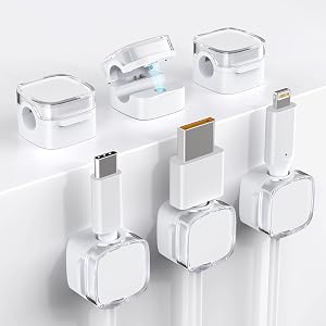 Cord Organizer, 6 Pack Magnetic Cable Clips Under Desk Cable Management, Strong Adhesive Cord Holder for Nightstand Kitchen Appliances Car Wall Office Desk Phone Wire Keeper, Crystal White