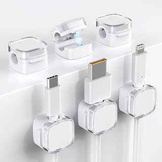TIKIWIK 6-Pack Magnetic Cable Clips - Strong Adhesive Cord Holders for Desk, Nightstand, Kitchen, Car, Office - Clear Crystal Design