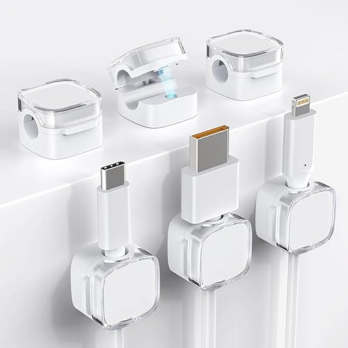 Soporte para cables, paquete de 6 clips magnéticos para cables, soporte de cable adhesivo fuerte para mesita de noche, organizador de escritorio,