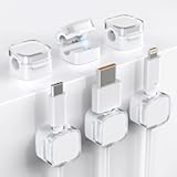 Cord Holder&comma; 6 Pack Magnetic Cable Clips&comma; Strong Adhesive Cord Holder for Nightstand Desk Organizer Kitchen Appliances Car Wall Office Phone Wire Keeper&comma; Clear White