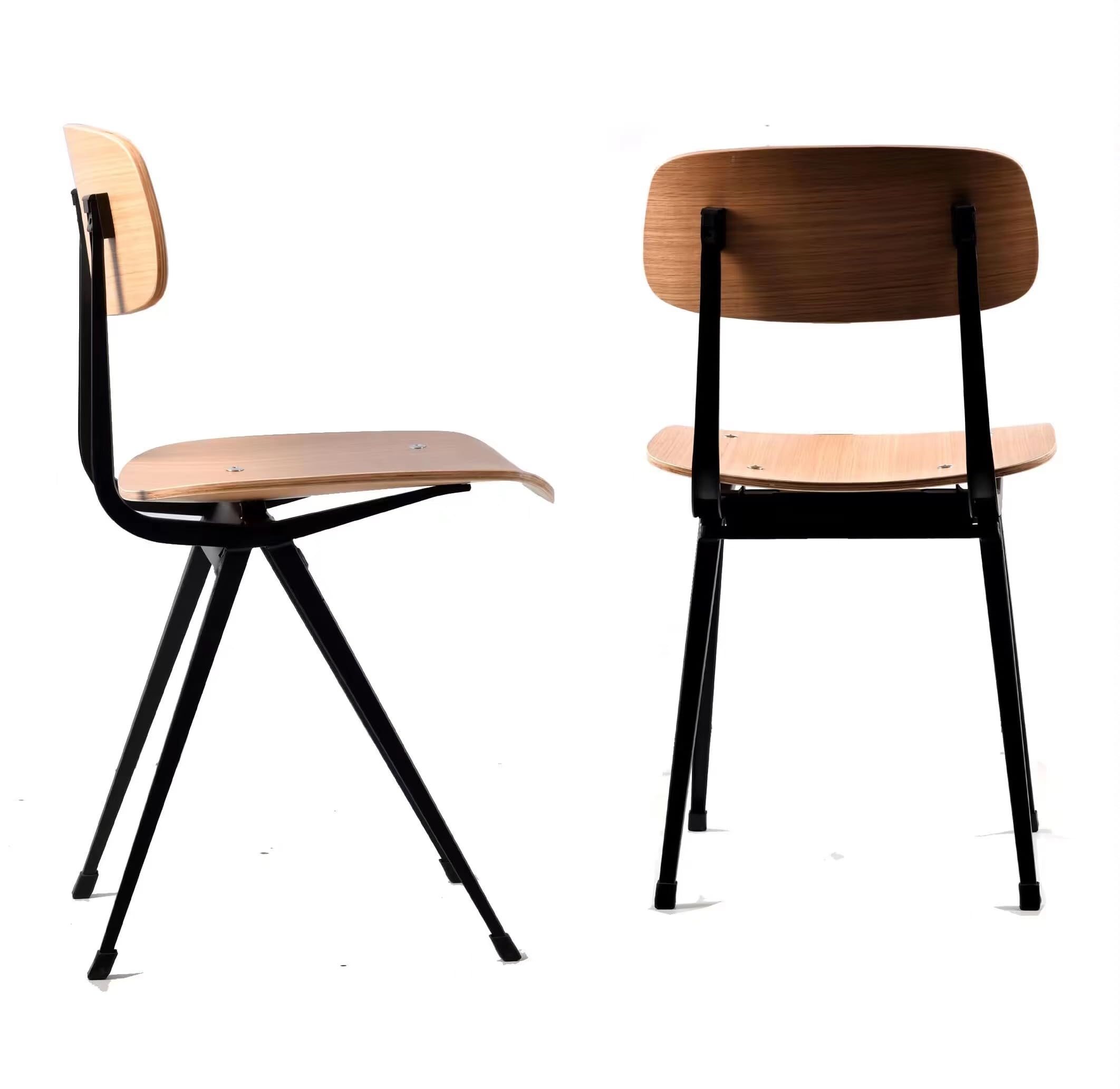 GWAREZ Modern Kitchen Metal Dining Chairs for Living Dining Room, Restaurant, Oak Color Plywood Seat - Set of 2(Black&Oak)