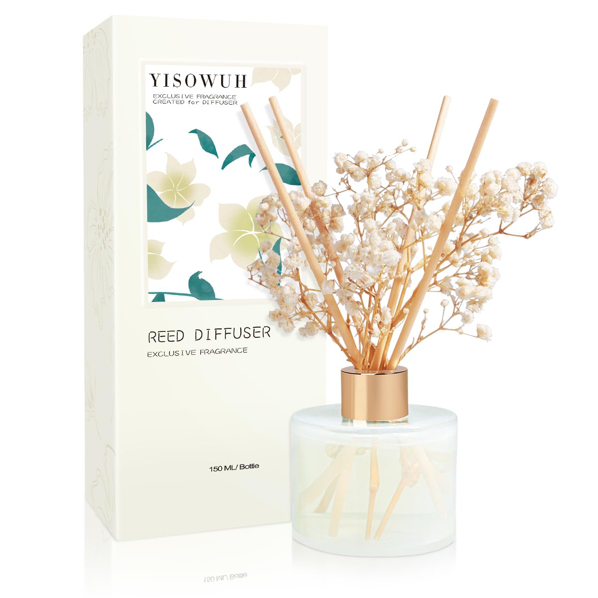 YISOWUH Raumduft-Rattanstäbchen-Diffuser, 150 ml weißer Jasminduftstäbchen mit 8 Stäbchen, langanhaltender Duft für Zuhause, Badezimmer, Zimmerdekor