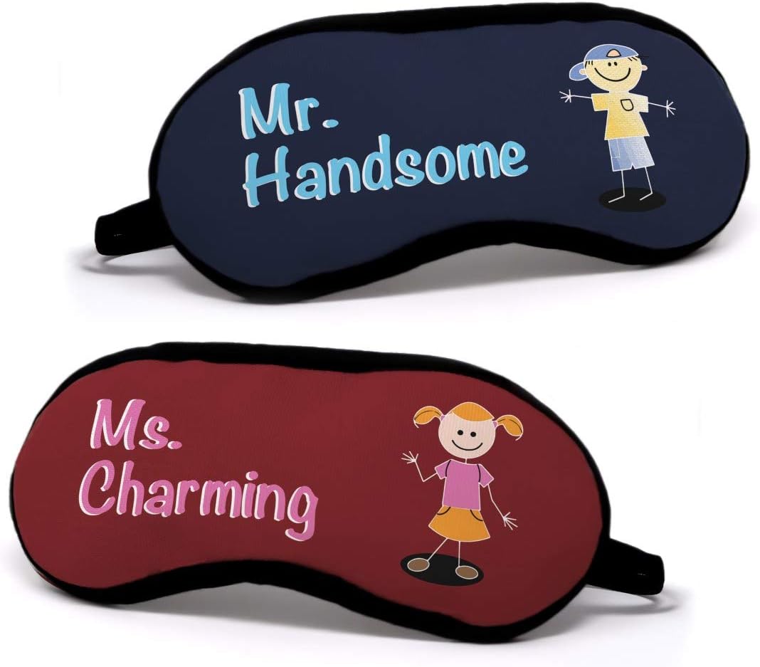 Indigifts Valentine Gifts Set Ms. Charming & Mr. Handsome Quote Multi Eye Mask 7.8X3.3 Inches (Set Of 2)