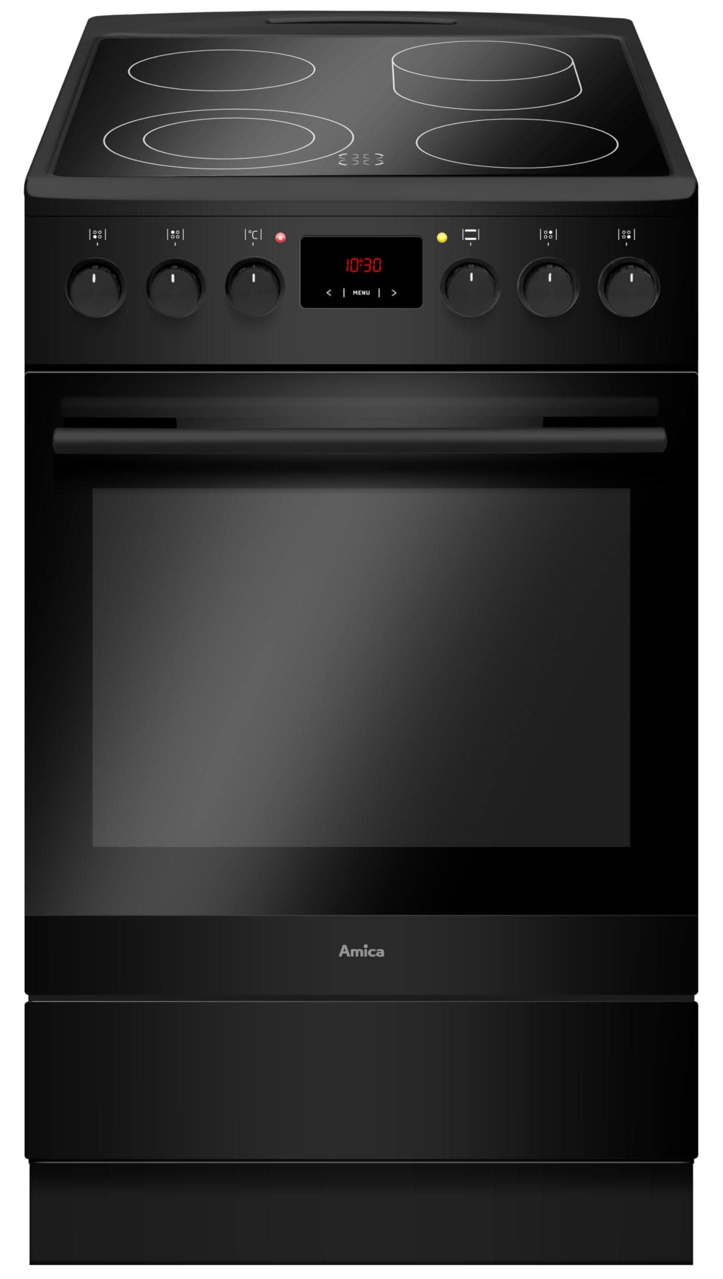 Amica Standherd Elektro 65 Liter 50 cm 11 Funktionen Glaskeramikkochfeld HiLight Kochzonen SensorControl SteamClean EasyClean Schwarz Matt