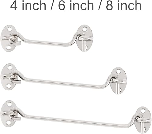 Miniatura 6 de HOJLKLD Paquete de 2 pestillos de puerta de granero de 4 pulgadas, gancho de puerta de privacidad y pestillo de puerta de acero inoxidable con