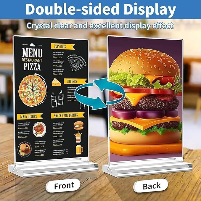 SWYFT ESSENTIALS A5 T-Shaped Acrylic Sign Holder Pack of 6 Double Sided Display Stands for Menus, Promotions & Photos Clear Holders for Office, Stores, Restaurants, and Events (A5) - Image 4