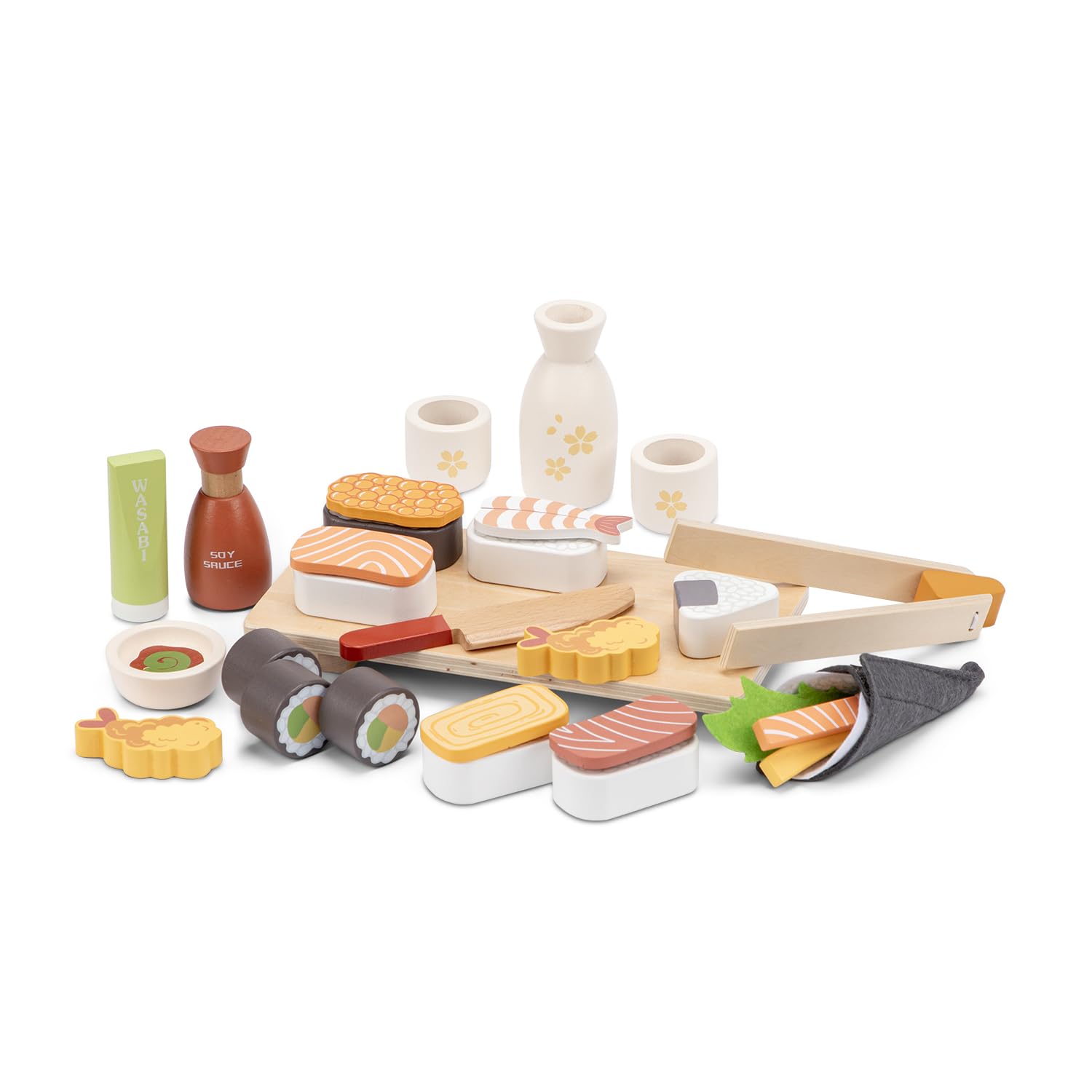 Woet - Wooden Sushi Play Food Set for Kids Age 3+ – 30-Piece Pretend Play Cooking Set – FSC Japanese Role Play Kitchen Accessories Playset – Educational Toy Gift for Boys and Girls