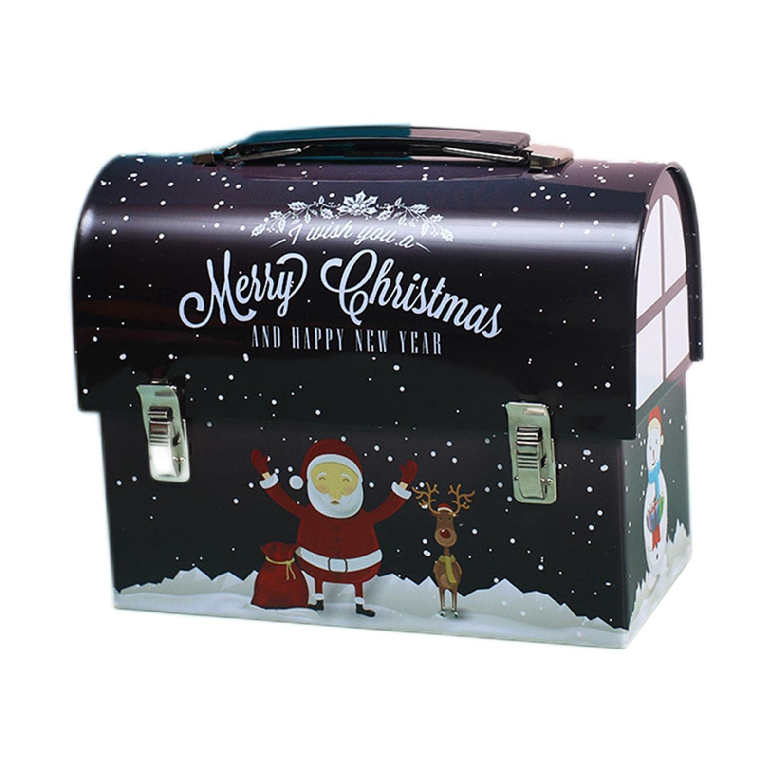 christmas tinplate box storage containers with lids for tea xmas black