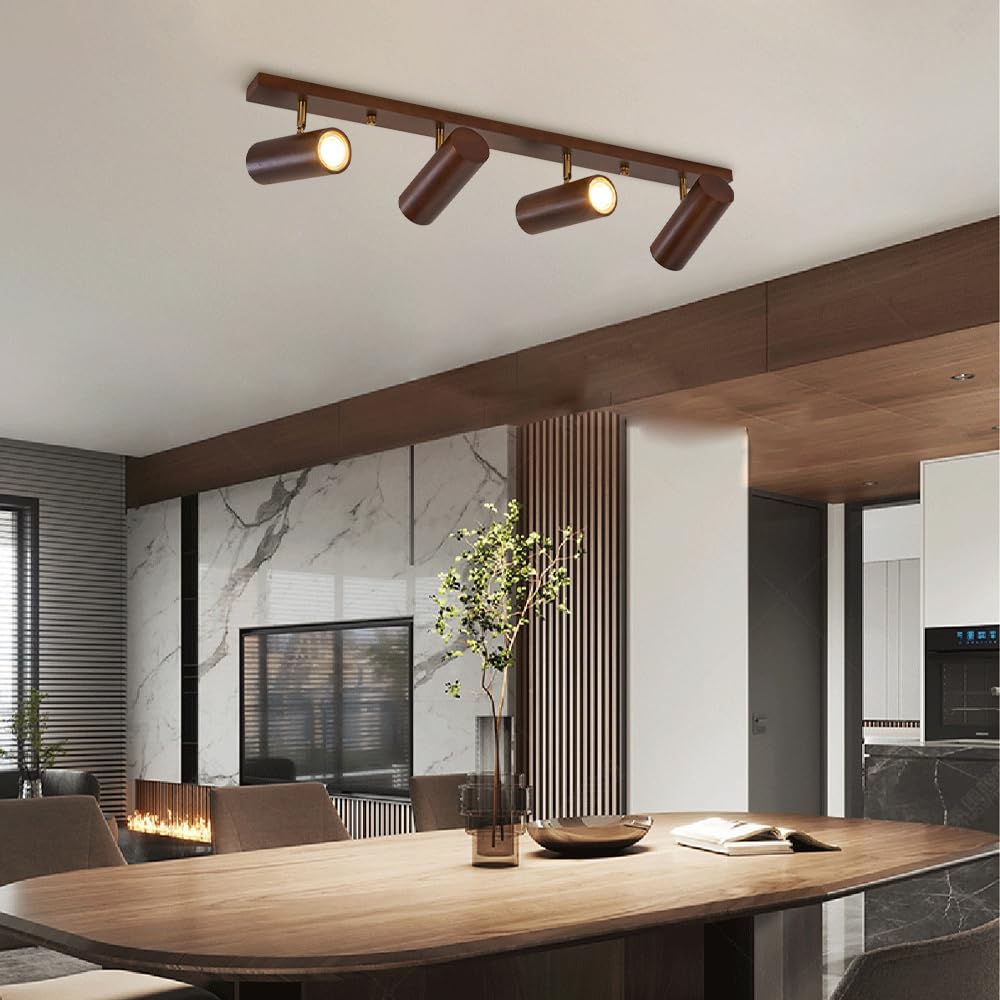 Kit de iluminación LED con riel Ajustable, Barra de Techo de Madera con lámparas direccionales para Isla de Cocina, Oficina en casa y exhibición de Obras de Arte.