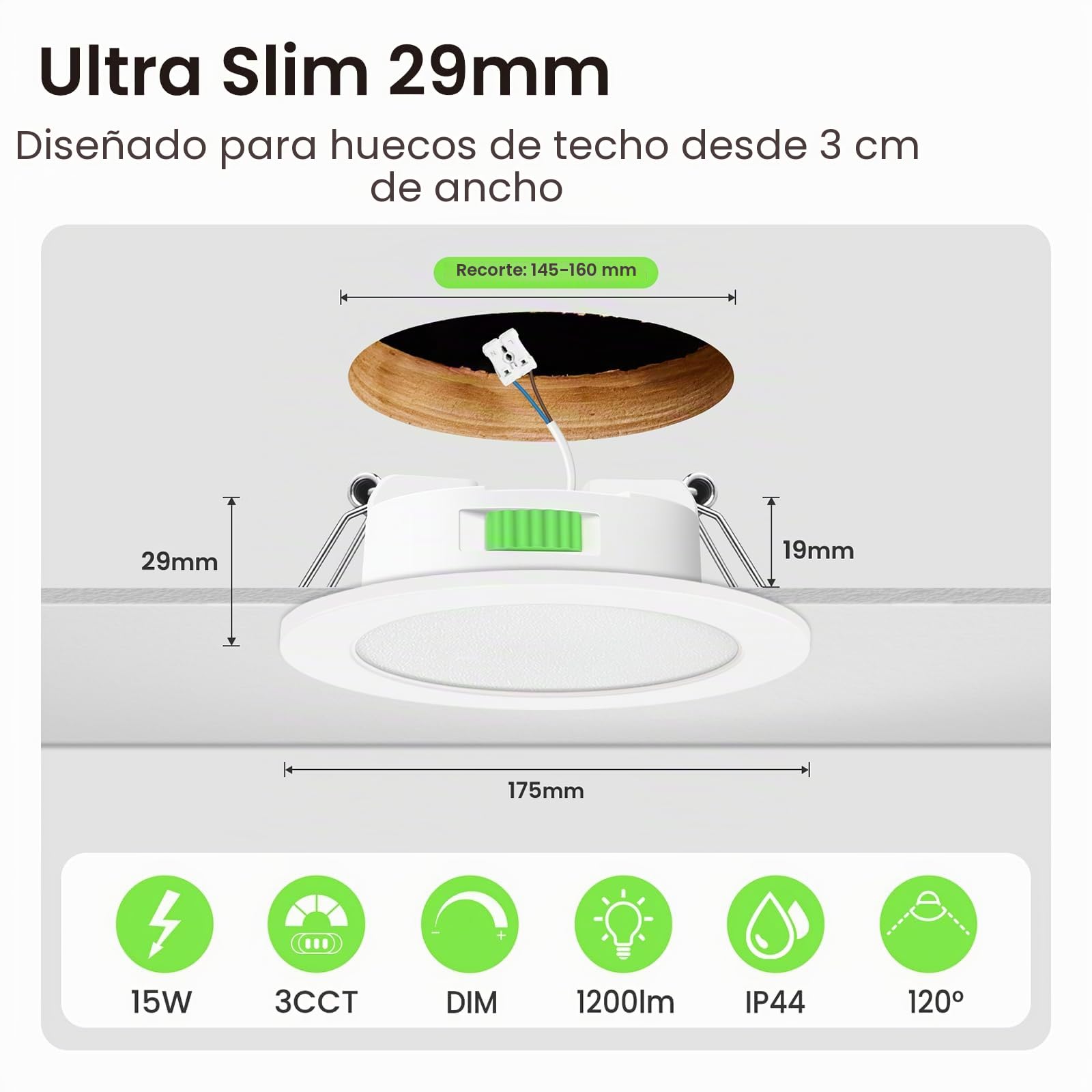 ALUSSO LIGHTING Focos Led Interior Techo,15W 1250LM downlight led techo empotrable,3CCT 3000K 4000K 6500K, IP44 Corte 140-160mm, Foco Empotrable Led Techo Para baño,Cocina, dormitorio,Blanco,6 Pack | AC 220-240V,Dimmbar 10-100%,Warmweiß 3000K Neutralweiß