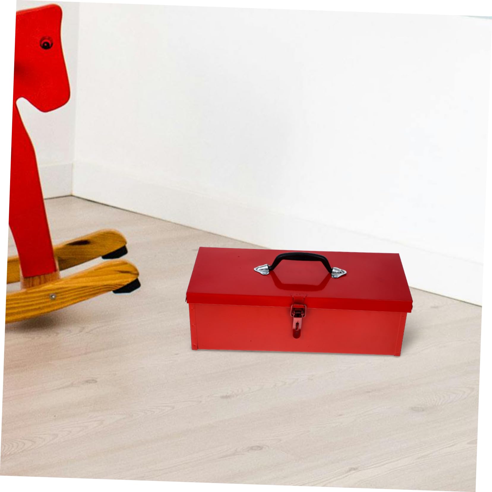 Lurrose Cassetta Porta Attrezzi Portatile e Resistente Agli Urti, in Lamiera di Ferro Rossa, Grande Capacità e Chiusura Robusta Stili multipli per Casa e Officina