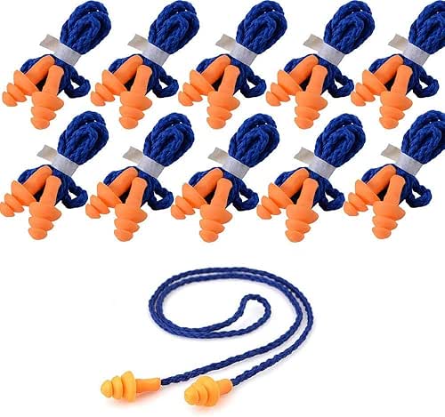 10 Pair Corded Reusable Ear Plugs for Shooting Range Ear