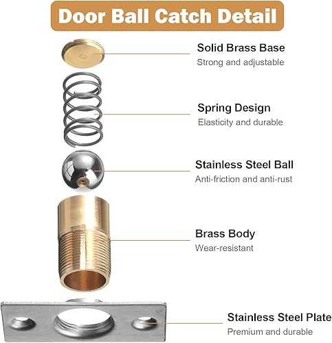 Miniatura 3 de Paquete de 16 unidades de accesorios de captura de bola para puerta de armario, cierre de bola ajustable con pestillo de acero inoxidable (plateado)