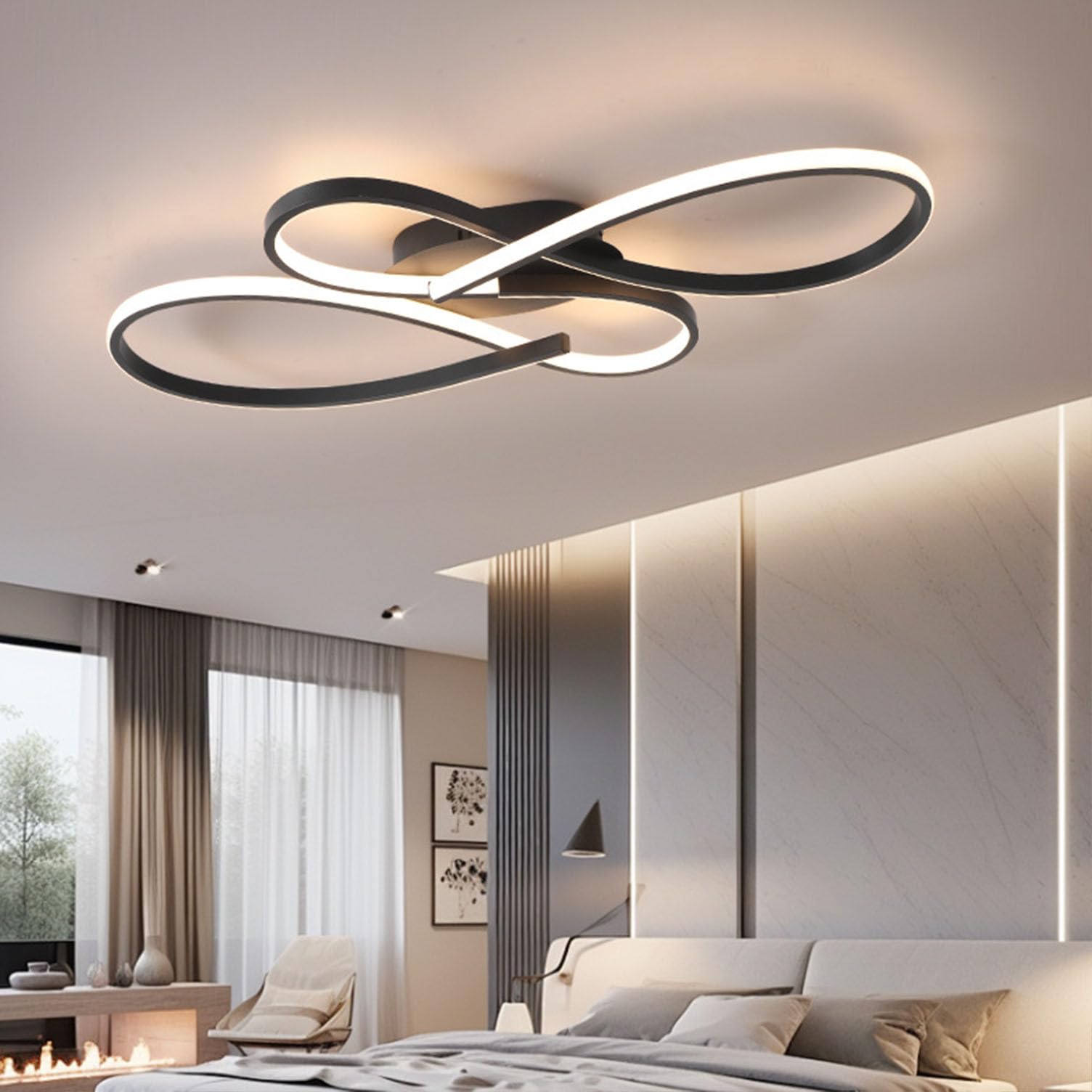 Bellastein Modern Dimmable Ceiling Lamp with Remote Control - Black LED Ceiling Light for Living Room, Bedroom & Dining (80 cm) โ image 1