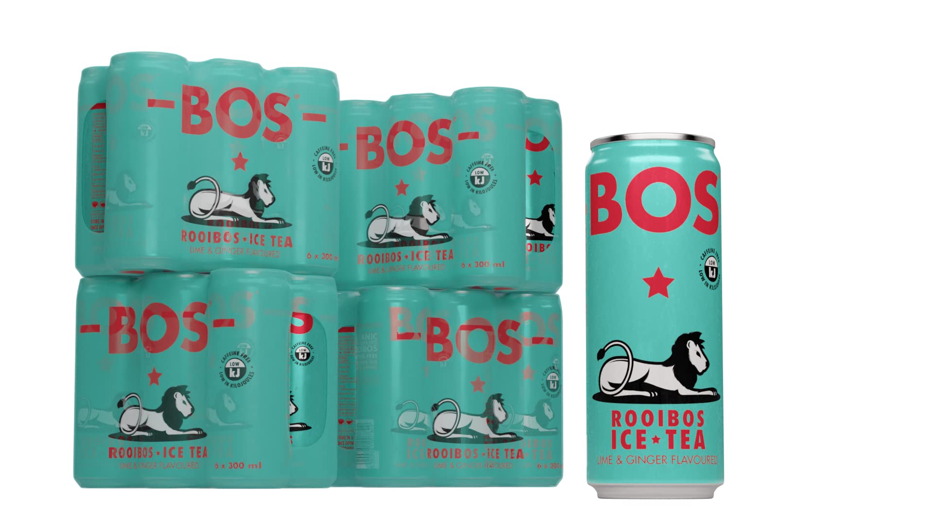 BOSRooibos Iced Tea Lime & Ginger | 24x (6x 10.1 oz Cans) | Organic, Caffeine Free, Naturally Sweet, Antioxidant-Rich, Herbal, Red Rooibos Tea | From South Africa