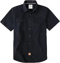 Dubinik® Men's Short Sleeve Plaid Casual Work Double Pocket Vintage Button Regular Fit Shirt