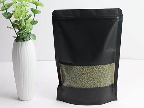 Miniatura 4 de PQZKLDP 50 bolsas de Mylar de papel kraft negro, bolsas de almacenamiento de alimentos con ventana mate, reutilizables, termosellables para embalaje