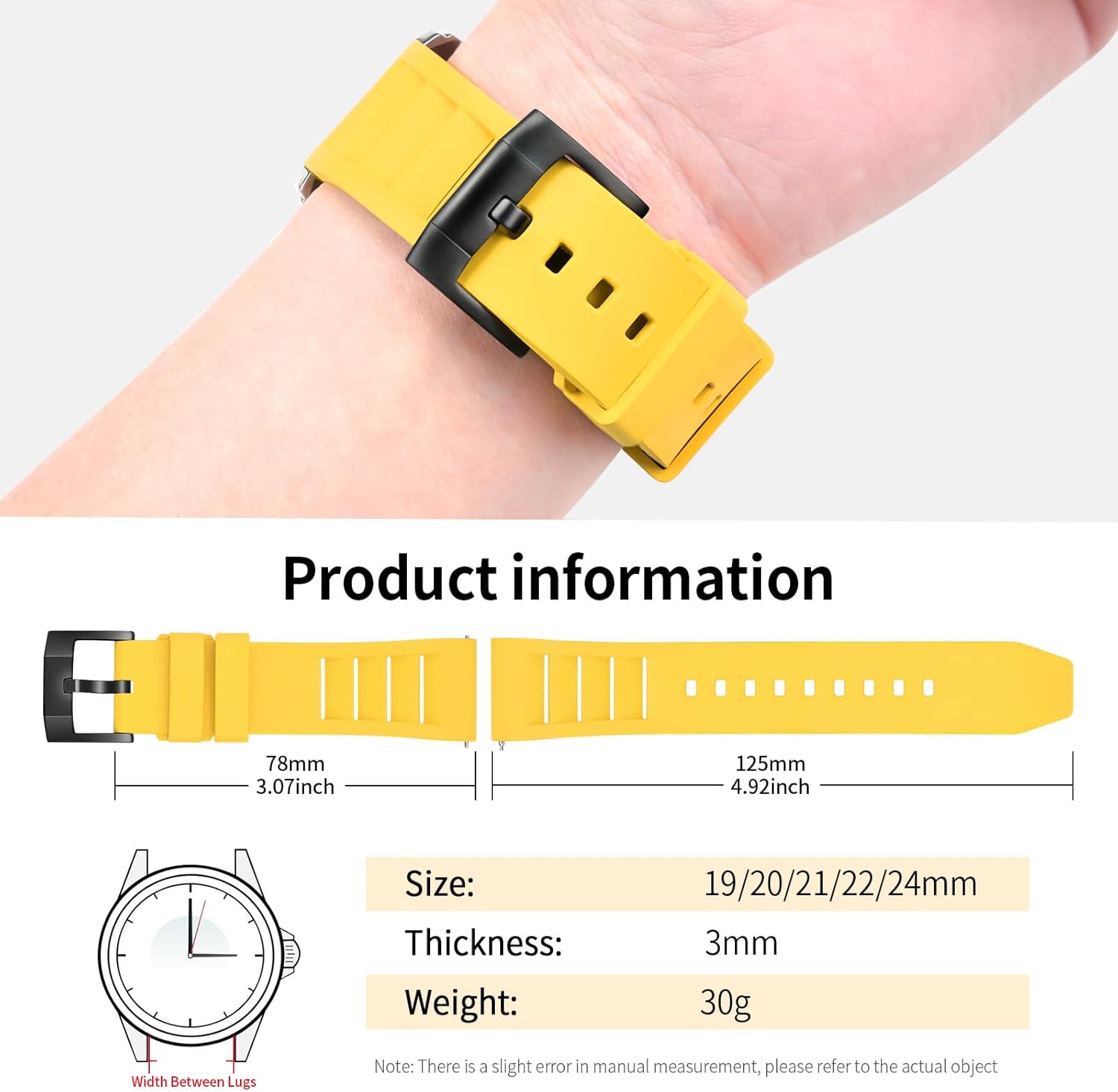 ULLCHRO Quick Release FKM Rubber Watch Bands Fluororubber Watch Band Replacement Strap for Men Women Soft Breathable Diving Strap with Black Buckle 19mm 20mm 21mm 22mm 24mm