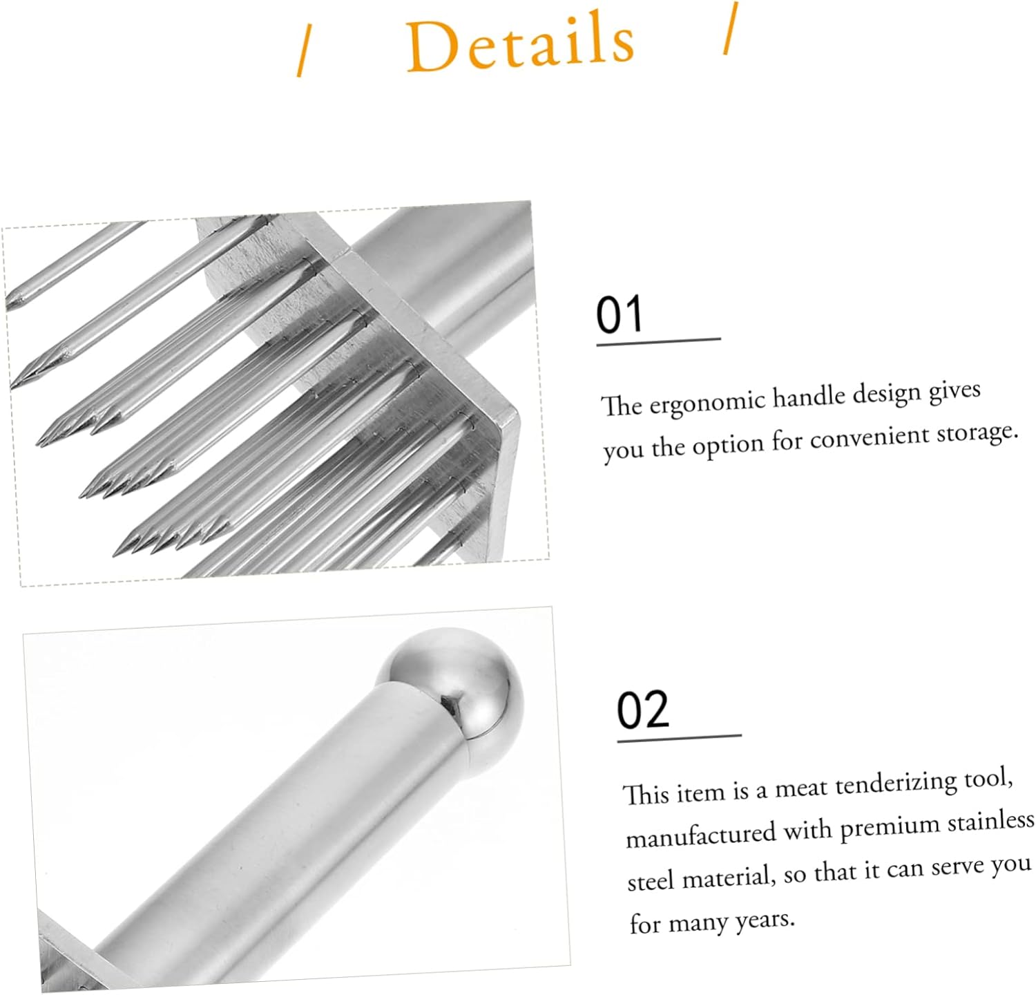 PRETYZOOM Stainless Steel Meat Tenderizing Tool with Needles Heavy Duty Kitchen Supply for Quick Tenderizing of Steak Pork Chicken More Reduces Cooking Enhances Flavor