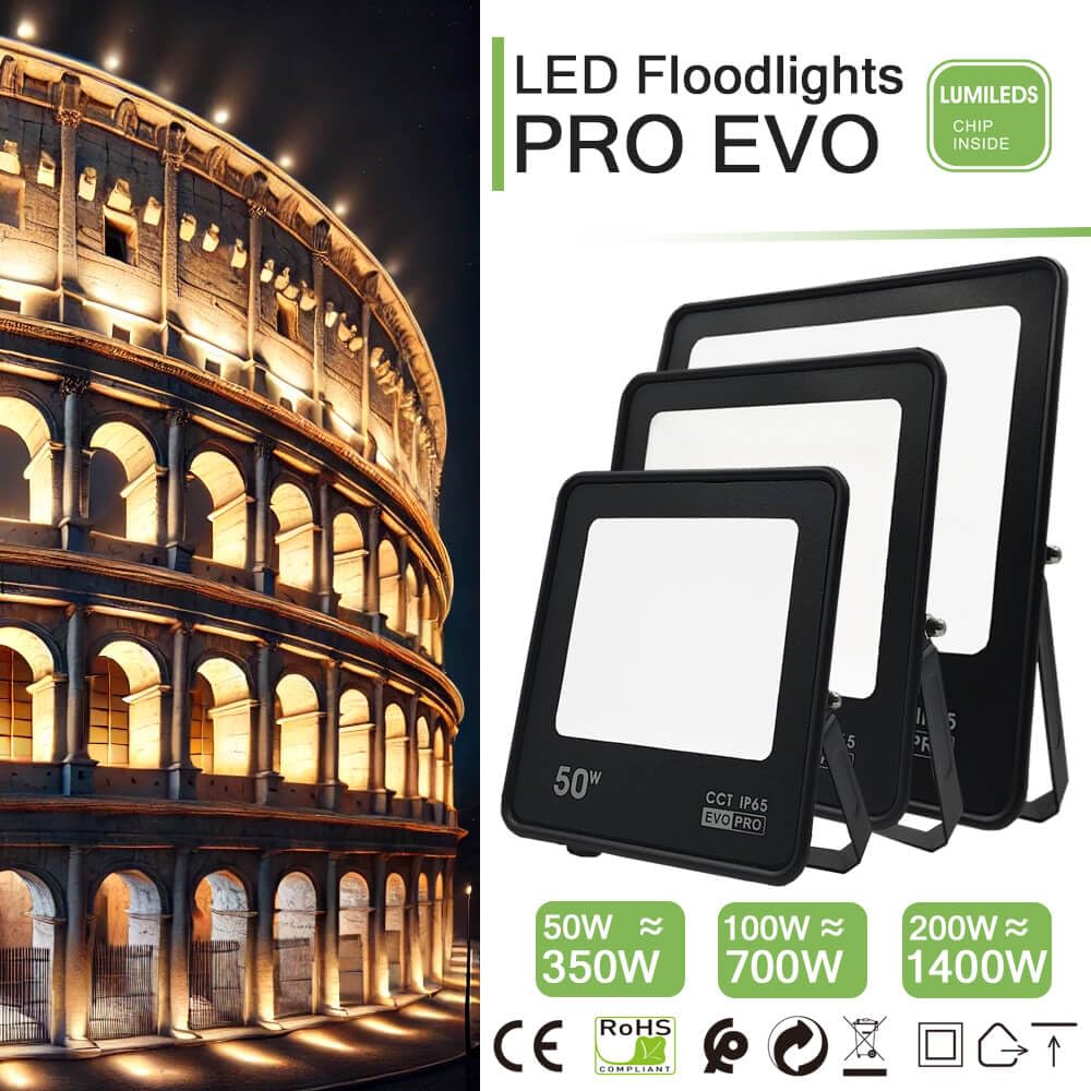 FactorLED Foco Led Exterior 200W (1400W), 22000Lm, Reflector EVO PRO, Outdoor Floodlight, Impermeable IP65, CCT Luz Seleccionable 3000K 4000K y 5700K, para Jardín, Garaje, Terraza y Patio (200W)