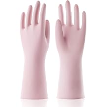 COOLJOB Small Household Rubber Gloves with Cotton Liner & Non-slip Grip, Waterproof Long Lasting Dishwashing Gloves for Kitchen & Bathroom Cleaning, Light Pink, 1 Pair