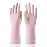 COOLJOB Small Household Rubber Gloves with Cotton Liner & Non-slip Grip, Waterproof Long Lasting Dishwashing Gloves for Kitchen & Bathroom Cleaning, Light Pink, 1 Pair