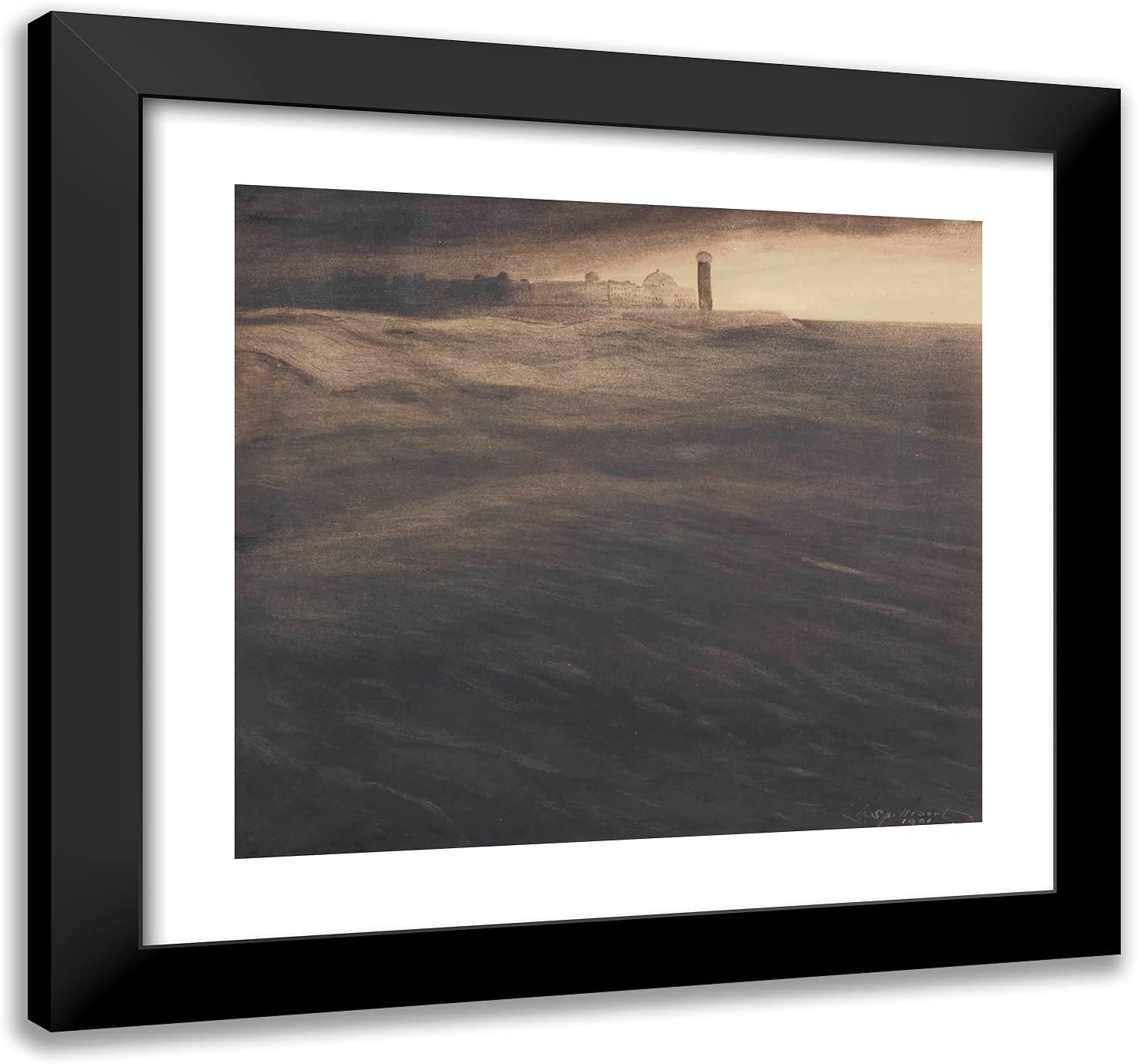 ArtDirect Spilliaert, Leon 21x20 Gold Ornate Framed Art Print with Double Matting Titled: The Old Light House at Dusk