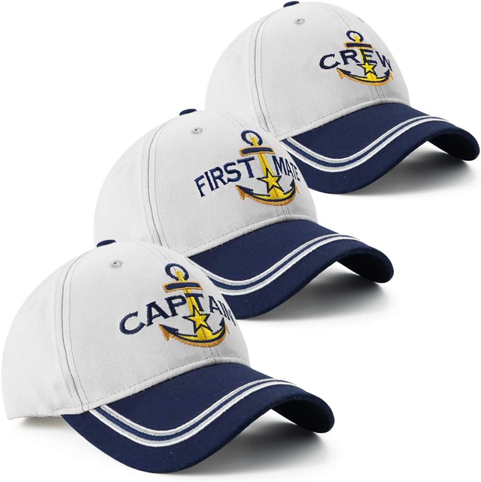 Captain Hat & First Mate | Matching Skipper Boating Baseball Caps | Nautical Marine Sailor Navy Hats