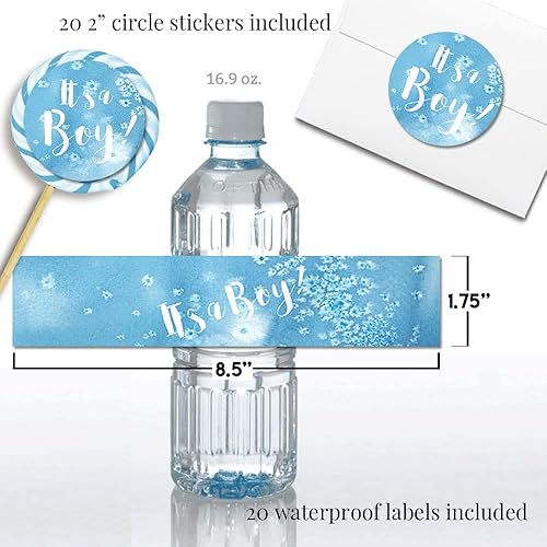 Miniatura 6 de Amanda Creation El paquete de fiesta de baby shower de niño de acuarela azul incluye 20 invitaciones con sobres + 4 tamaños diferentes de