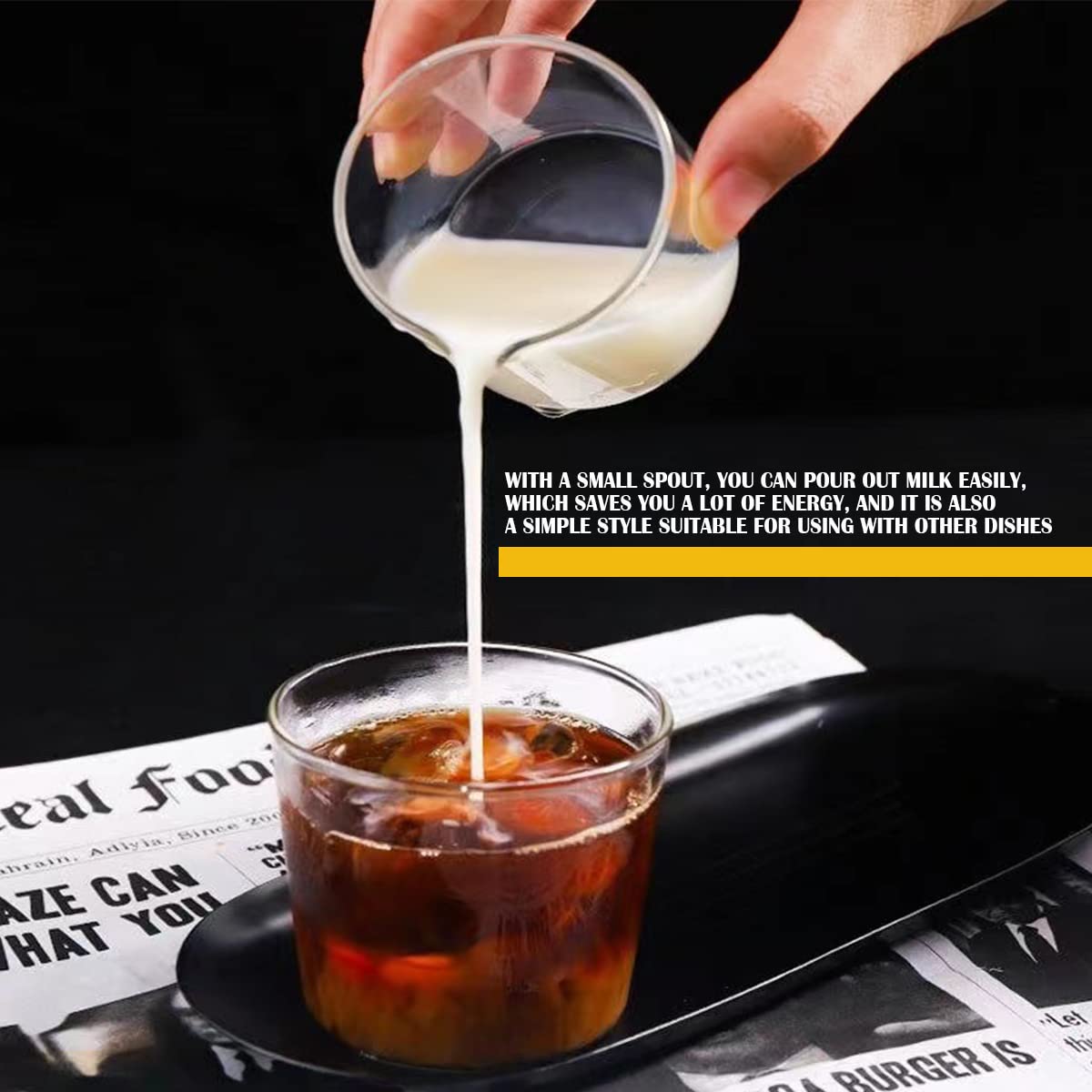 DOERDO 2pcs Mini Coffee Pot Creamer Pitcher Transparent Glass Creamer for Bar Party Wine Cocktail Drink Milk Shake Coffee - Image 3