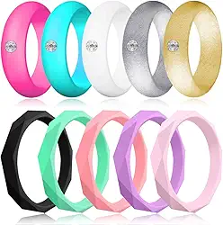 Silicone Diamond Wedding Ring, LUNIQI Silicone Band with Rhinestone for Women, Bling and Shine Diamond for Single or Married Women