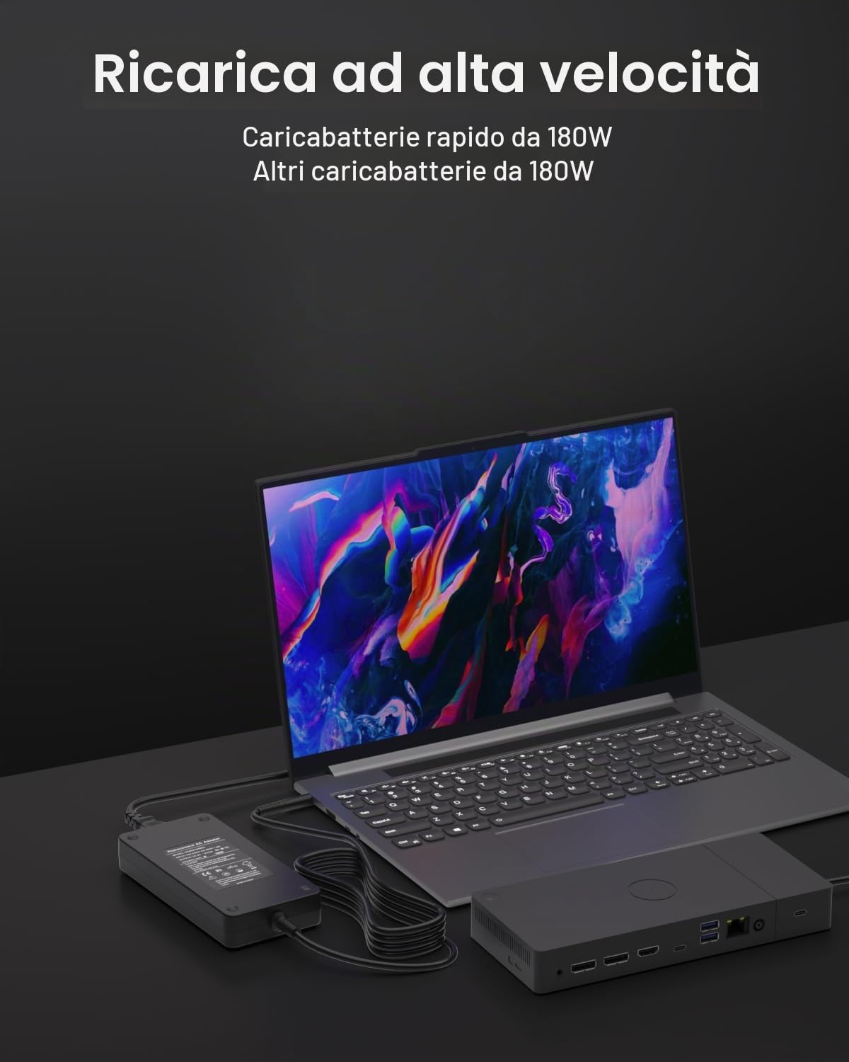 Caricatore 180W 19,5V per Dell Dock WD15 WD19 WD19S WD22TB4 K20A001 | Dell D6000 D6000S Docking station Business Monitor Dock K17A001 Thunderbolt WD19TB WD19TBS TB15 TB16 TB18DC K16A K16A001