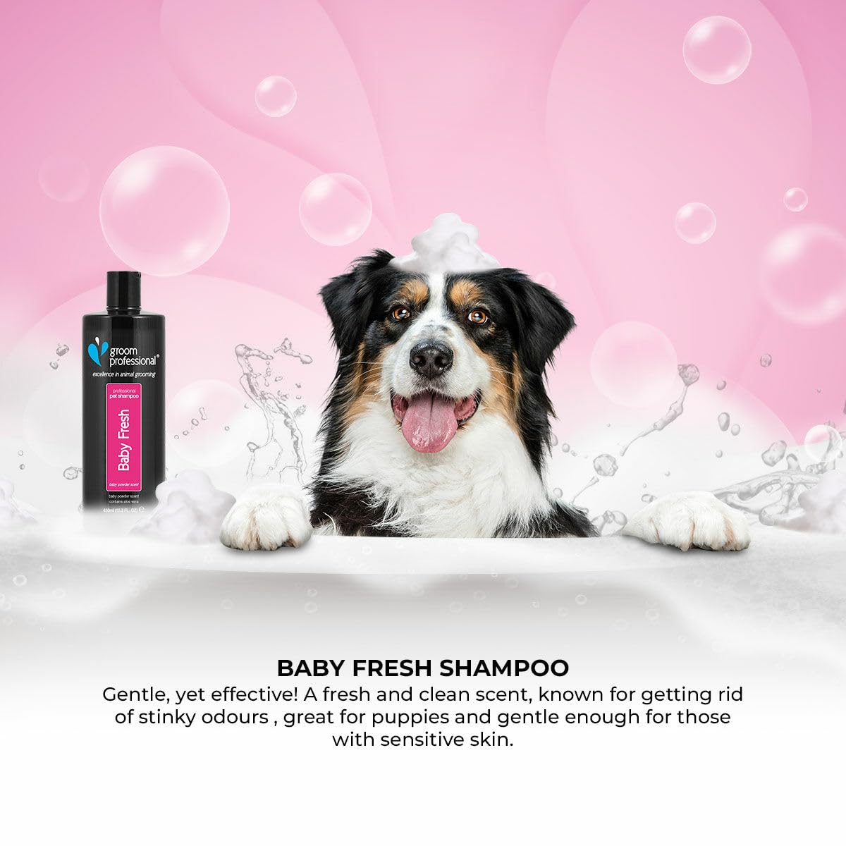 Groom Professional Champú para perros Baby Fresh (4 L) – Salón concentrado 20: 1, con aloe vera, limpieza suave para cachorros o pieles sensibles, aroma fresco en polvo para bebés, producido en el