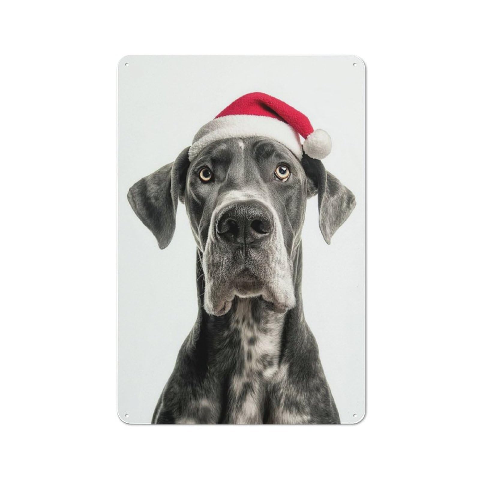 Junmoney Great Dane With Santa Hat Metal Plaque 30X20cm With For Garage Wall, Retro Decor, For Garage Decor Collectors Refreshing A Room In Autumn