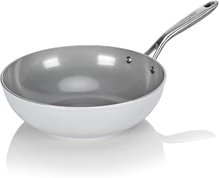 TECHEF CeraTerra 12-Inch Ceramic Nonstick Wok - PFOA/PTFE/PFAS-Free Flat Bottom Stir-Fry Pan, Oven/Dishwasher Safe, Induction Ready, Made in Korea