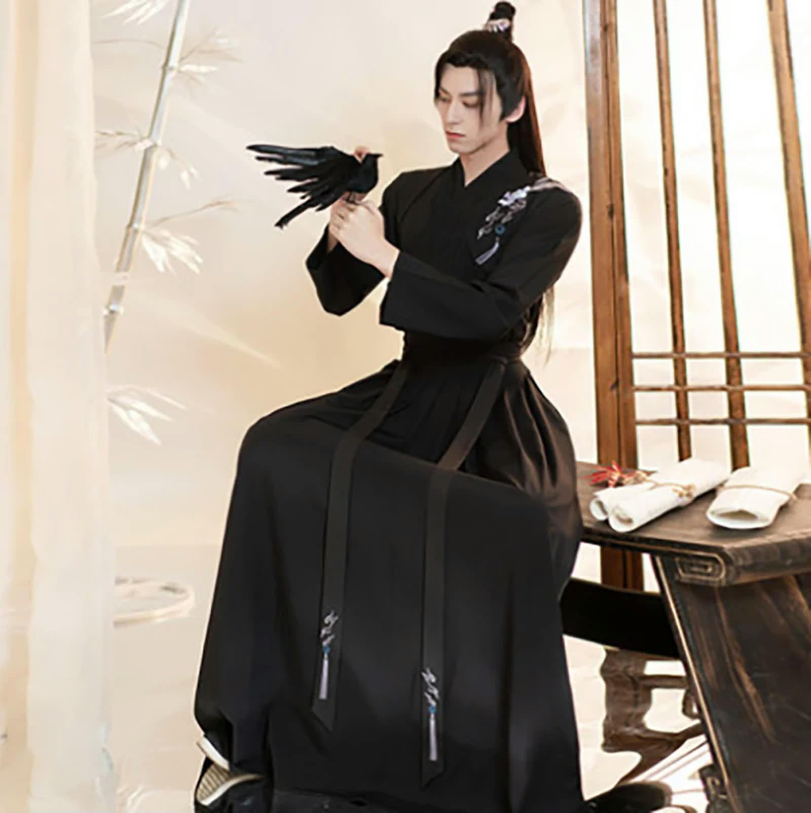 Hanfu - Costume da uomo in stile antico cinese Hanfu, nero, per carnevale, Halloween, cosplay, Hanfu, taglia L
