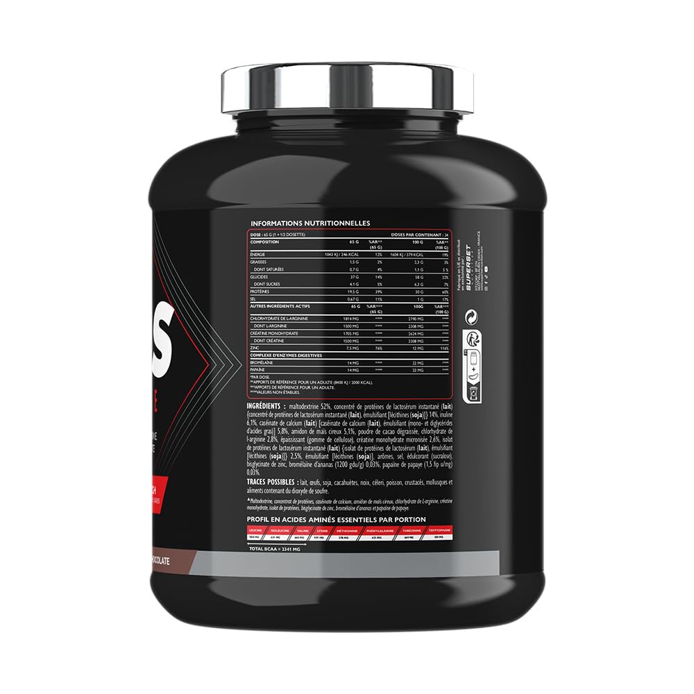 Superset Nutrition | Mass Hardcore (2,25kg) | Gainers | Formule choc : glucide complexe + whey + créatine - Chocolat