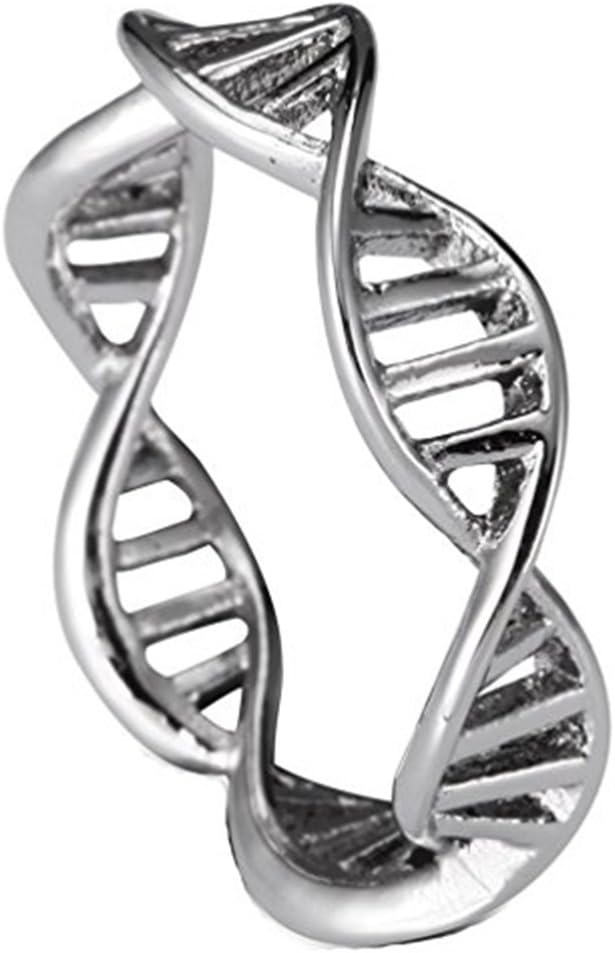 HinghokWomen Fashion Stainless Steel DNA Helix Band Chemistry Science Molecule Ring Creative Silver Finger Band
