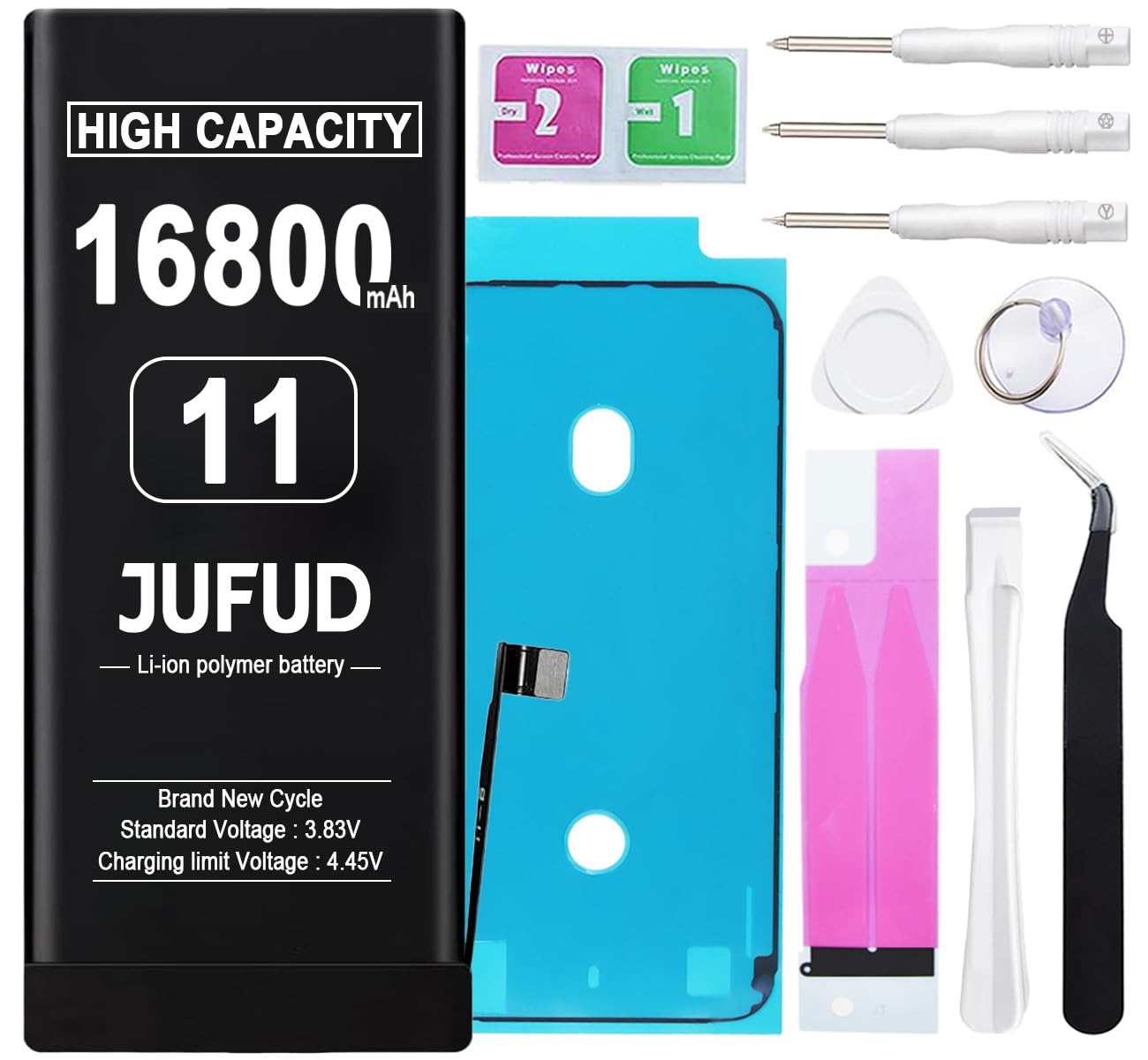 16800mAh Replacement Battery Used for iPhone 11, High-Capacity 0 Cycle Li-Polymer Battery - Compatible with Models A2111 A2223 A2221 Includes Full Repair Kit