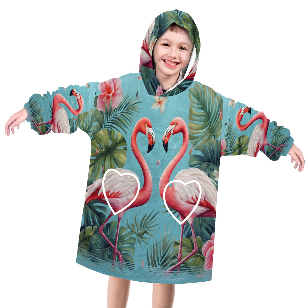 Wearable Blanket Hoodie for Kids, Tropical Bird Fleece Sweatshirt Blanket Oversized Blanket Sweatshirt with Pocket Flannel Warm Hooded Blanket 6-10 Year Old Girl Boy Gift, One Size