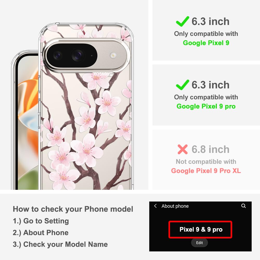 MOSNOVO Case for Google Pixel 10 & Pixel 10 Pro, [Buffertech 6.6ft Military-Grade Drop Protection] [Anti Peel Off Tech] Clear TPU Bumper Phone Case Cover Design - Cute Cherry — view 274