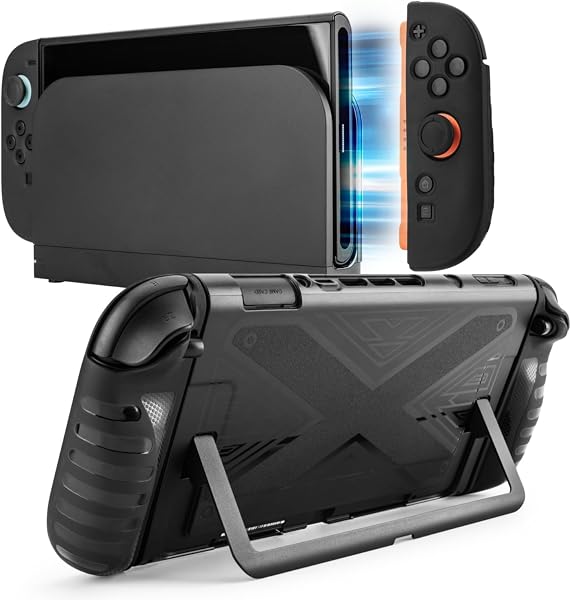 NITHO Custodia Dockable 3 Pezzi Compatibile con Switch 2, Cover Protettiva con Grip Ergonomico e Supporto Integrato, Custodia Antiurto e Antigraffio, Accessori Gaming per Switch 2 - 1