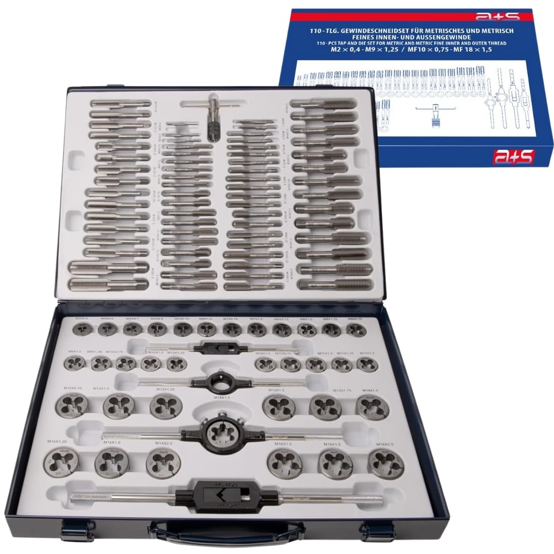 a+s Albrecht und Schulte - Juego de machos de roscar (110 piezas, M2-M16, MF6 x 0,75 MF, 18 x 1,5 mm)