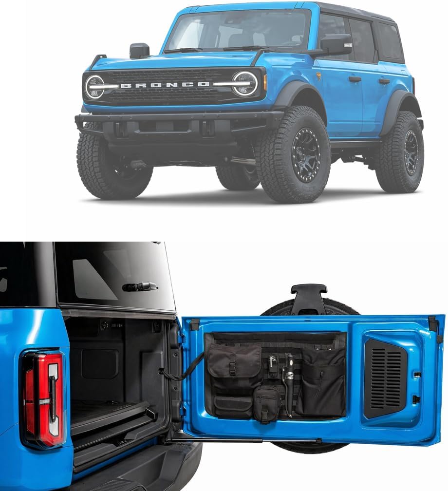 Holda MOLLE Tailgate Storage Panel & Pouch Kit Compatible with 2021-2026 Bronco Non-Sport 2-Door & 4-Door - Heavy-Duty Webbing, No-Drill Mount, Modular Off-Road Organizer | 6-Piece Set