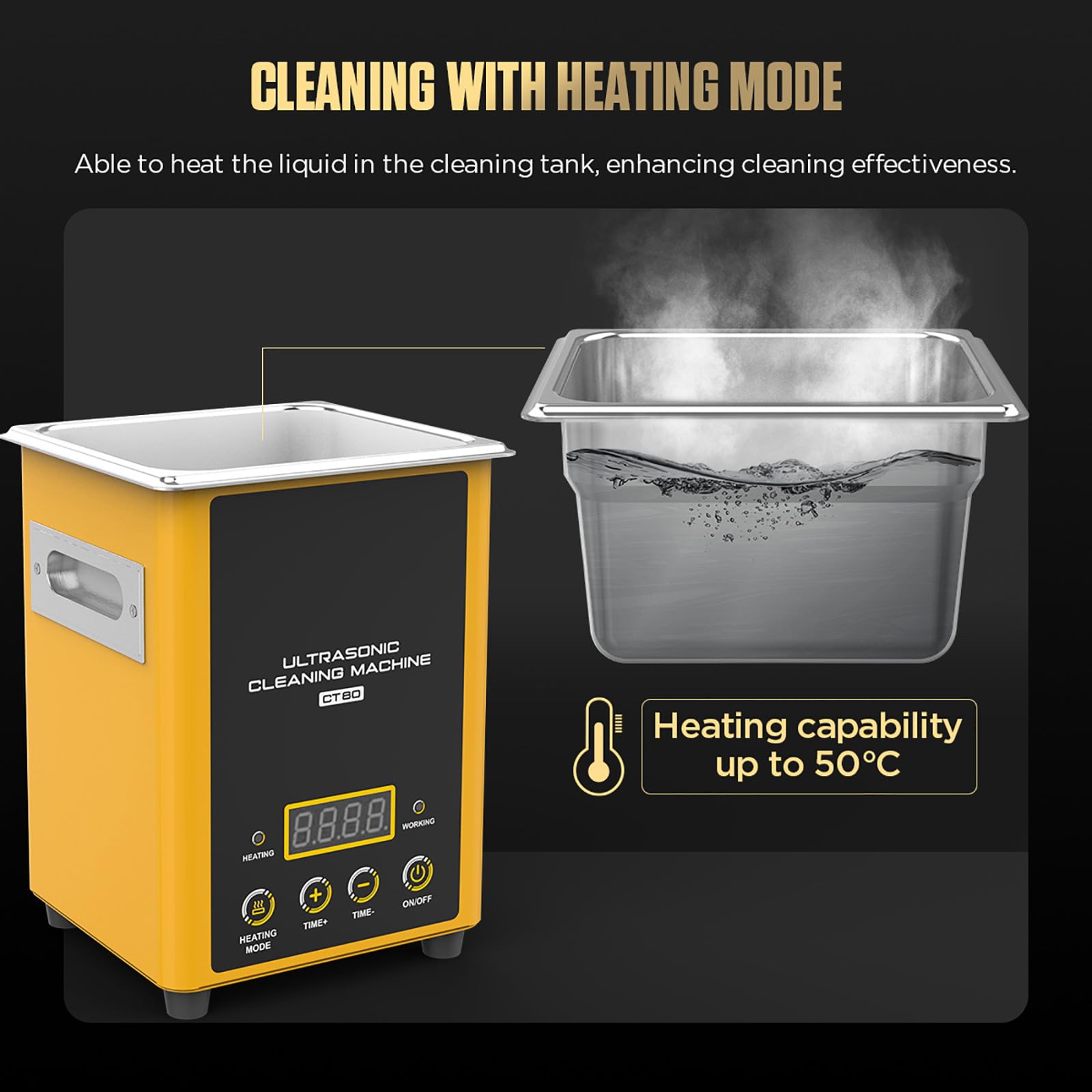 CT80 Pulitore ad ultrasuoni 2L in acciaio inossidabile, 40kHz riscaldato Sonic Macchina di pulizia per ricambi auto carburatori laboratorio gioielli dentali, timer 0-40 min 50 ° C 60 W, 110 V