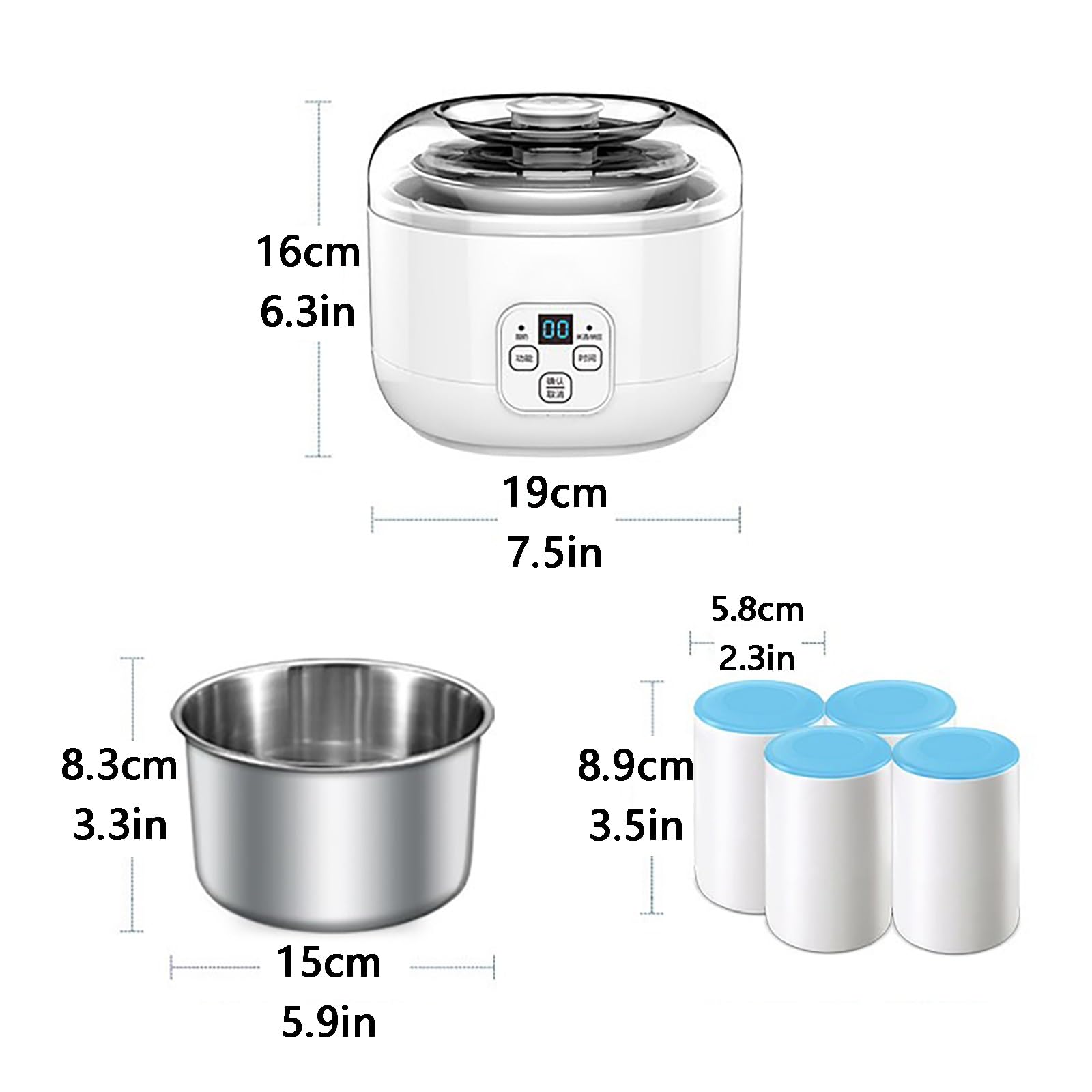 Yaourtière 3 en 1, Yaourtière Électrique, Cuve en Acier Inoxydable 304, avec Écran D'affichage Intelligent, Idéale pour Les Personnes Soucieuses de Leur Santé