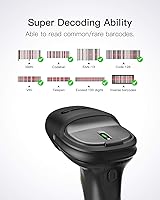 Vista 2 de Inateck Super Wireless Barcode Scanner, Transmission Range Up to 330ft, Wireless Adapter and Build-in Bluetooth, Working Time Approx. 30 Days, with