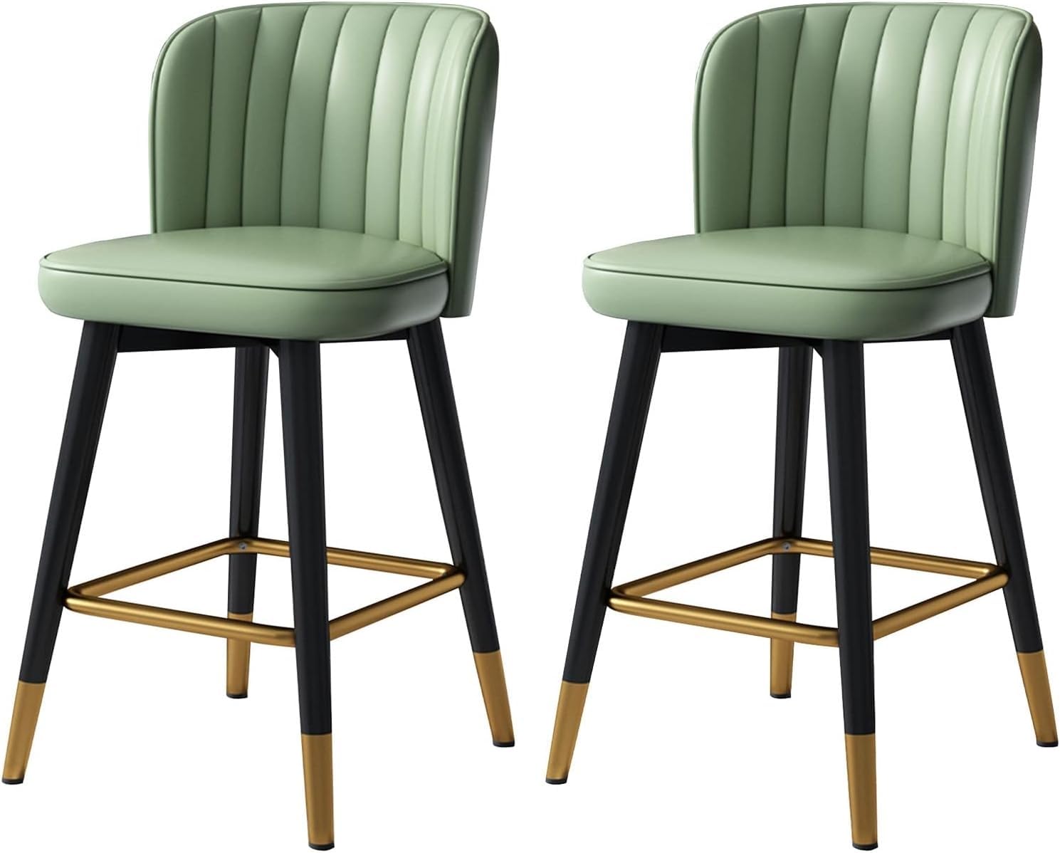 Set Of 2 Adjustable Swivel Barstools With Arms - 24" To 33" Height, Leather Look, Green