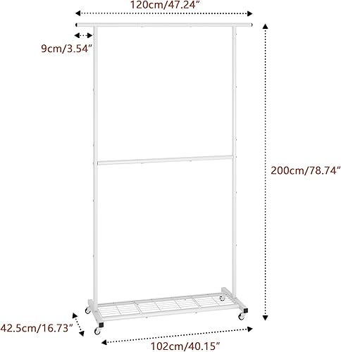 Miniatura 3 de Sywhitta Perchero de ropa de doble barra, colgador de abrigo con malla inferior, perchero para colgar ropa, abrigos, faldas, suéteres, color blanco